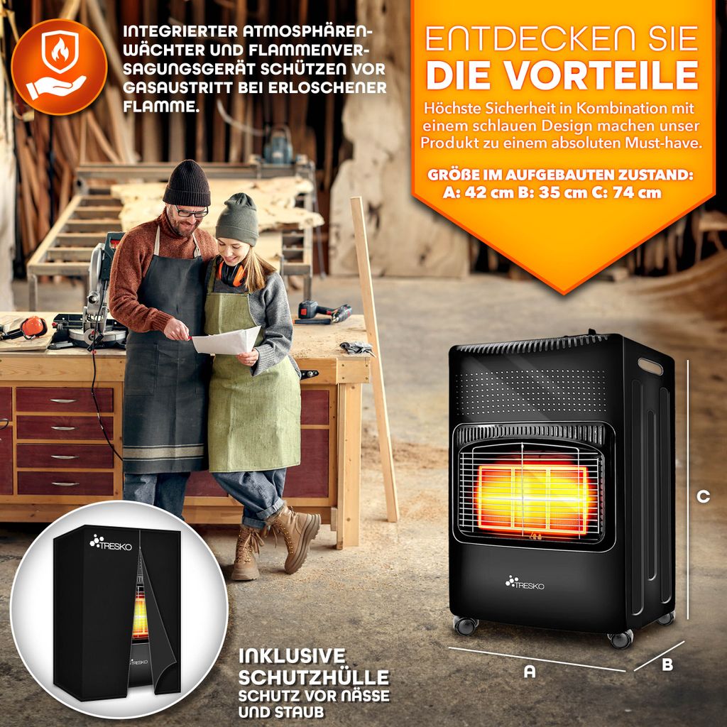 Nagrzewnica gazowa TRESKO® 4200 W, czarna, z regulatorem Zdjęcie produktu 8