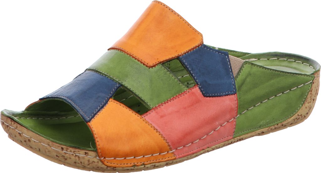 Gemini Damen Pantolette Leder Patchwork Optik Keilabsatz 336052-02, Größe:40 EU, Farbe:Orange