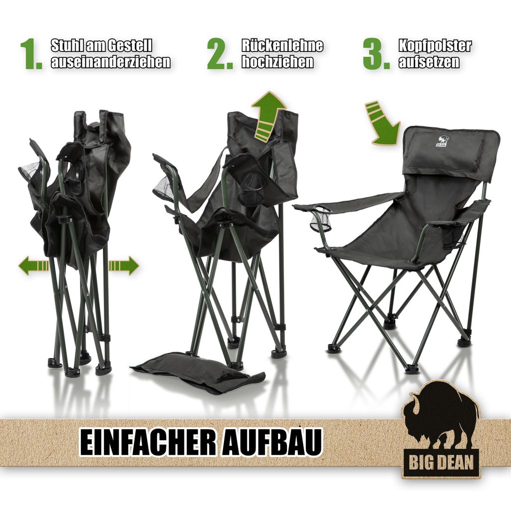BigDean Luxus Campingstuhl Faltbar Extra groß 150 KG