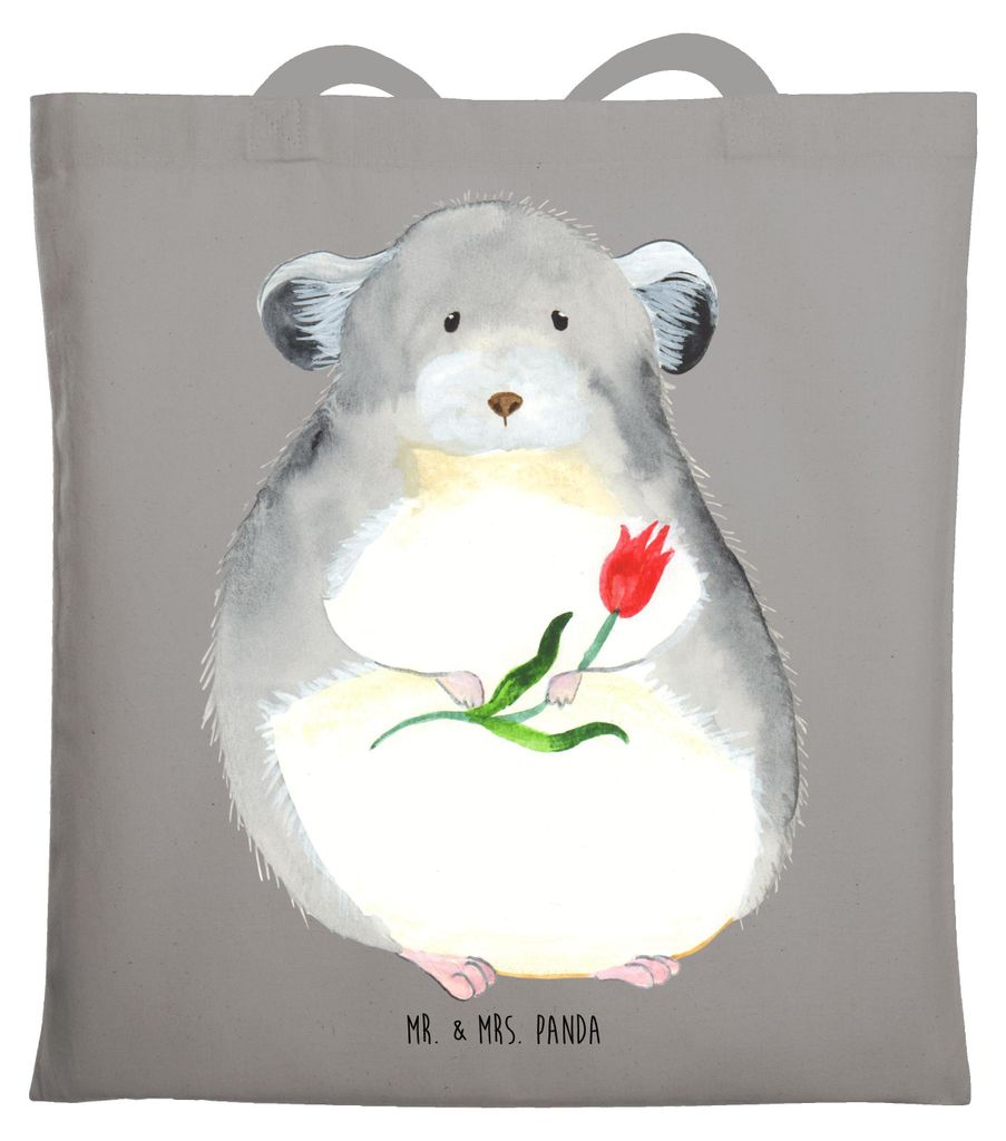 Mr. & Mrs. Panda Tote Bag Chinchilla Blume - Light Grey - Geschenk, Chinchillas, Laptoptasche, Tasche, totebag, Büro, Lustige Sprüche, Tragetasch...