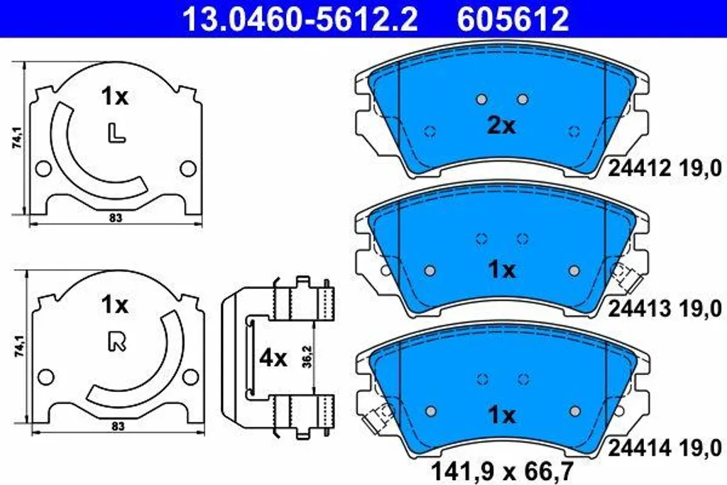 Kit Freinage ATE 13.0460-5612.2 pour Entretien Astra J et Cascada 1.4