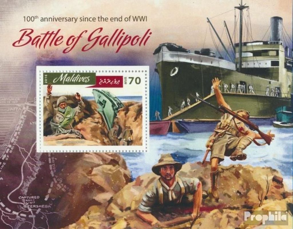 Briefmarken Malediven 2016 Mi Block 970 (kompl. Ausg.) postfrisch Schlacht von Gallipoli WWI