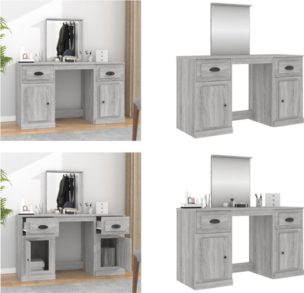 vidaXL Schminktisch mit Spiegel Grau Sonoma 130x50x132,5 cm - Schminktisch - Schminktische - Kosmetiktisch - Frisiertisch