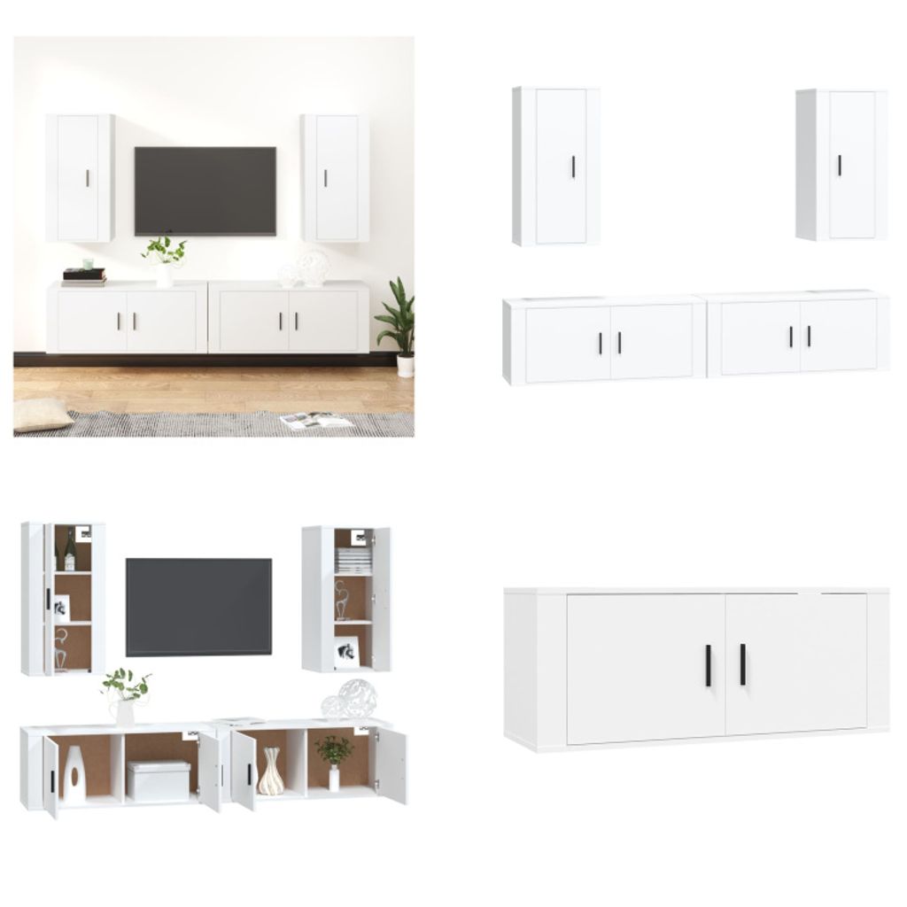 vidaXL 4 tlg. TV Schrank Set Weiß Holzwerkstoff - TV-Schrank-Set - TV-Schrank-Sets - Wohnwand - Schrankwand