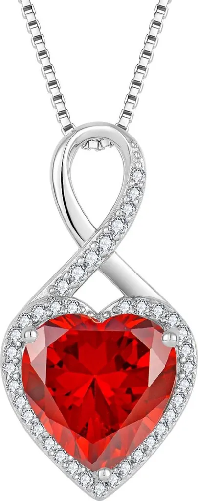 Collier Pierre de Naissance Janvier en Argent et Pendentif Cœur Rouge - 7