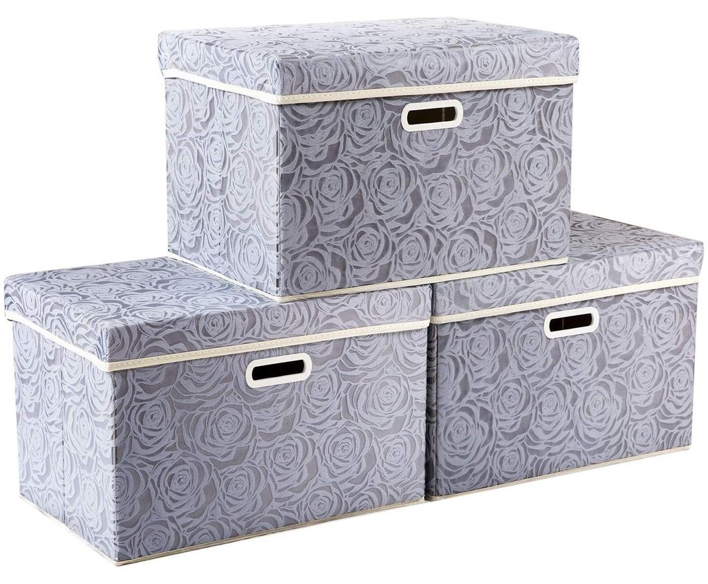 Große Aufbewahrungsbox mit Deckel, Aufbewahrungskörbe aus Stoff mit Rosenmuster, dekorative Stapelboxen, Würfel, faltbare Organizer, Behälter, ...