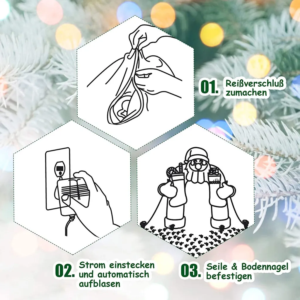 Père Noël Gonflable 2m Stable et Résistant avec Ours à Tête Animée - 5