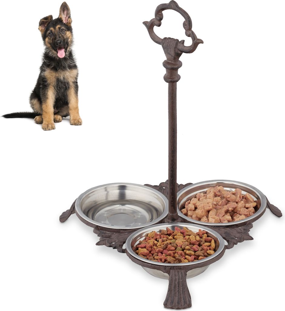 Futterstation für Hund und Katze - mit Ständer - 3 Fressnäpfe - 200 ml - Edelstahl - für draußen