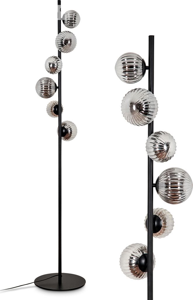 Garaguso Stehlampe aus Metall/Riffelglas in Schwarz/Rauchfarben