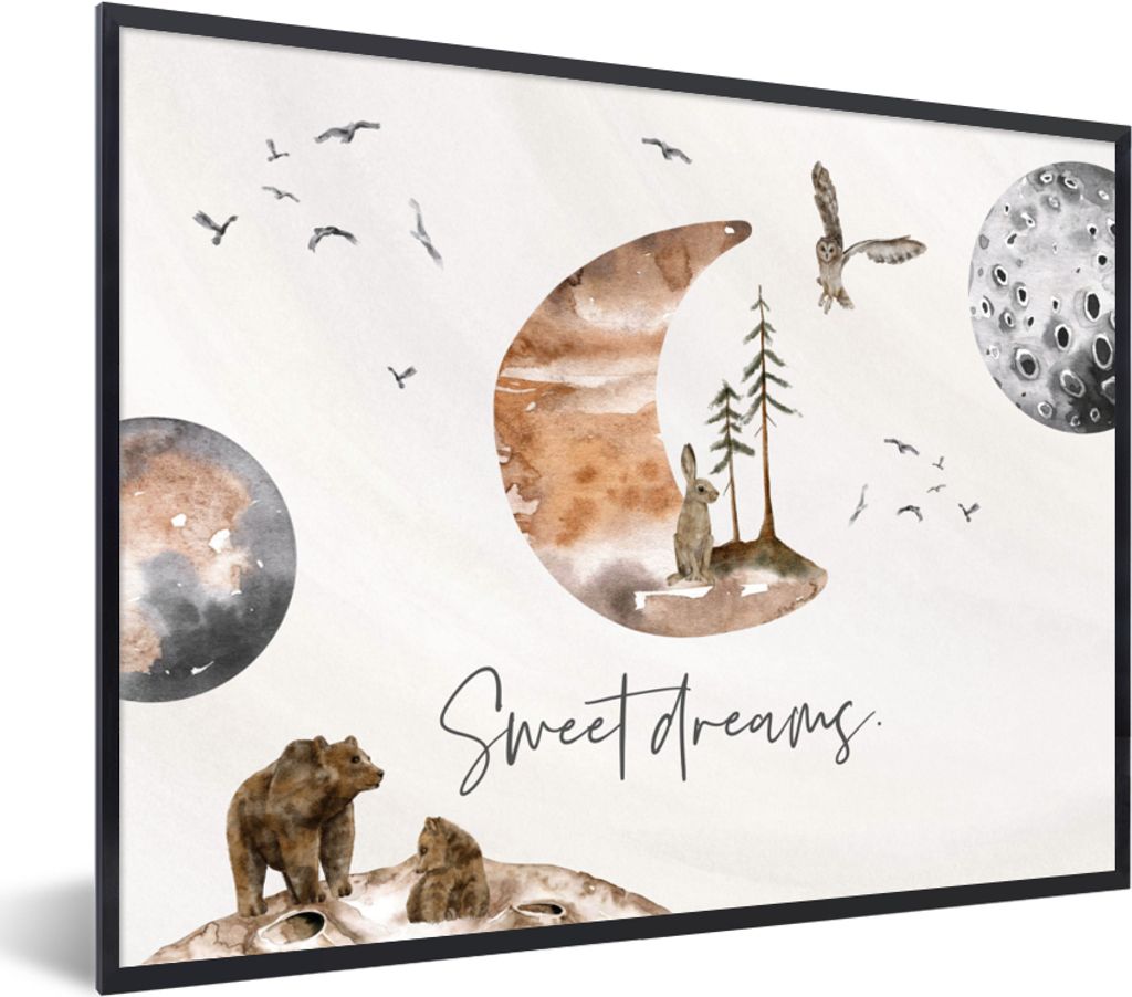 MuchoWow Gerahmtes Poster Zitate - Kinder - Sprichwörter - Süße Träume - Jungen - Mädchen - Kinder 40x30 cm - Poster mit Schwarzem Bilderrah...