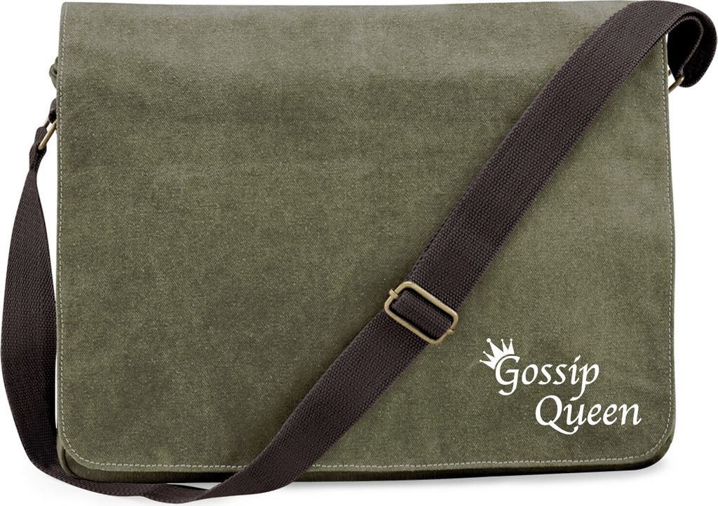 Huuraa Umhängetasche Gossip Queen Krone 14 Liter Military Green Canvas Laptoptasche Geschenkidee