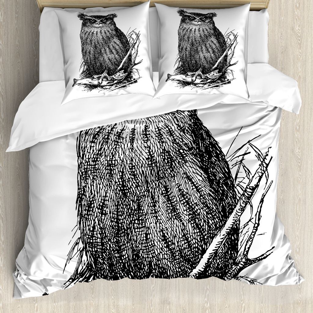 ABAKUHAUS Eule Drucken Bettbezug Set für Einzelbetten, Vintage Wise Nachtvogel, Milbensicher Allergiker geeignet mit Kissenbezug, 155 cm x 220 cm ...