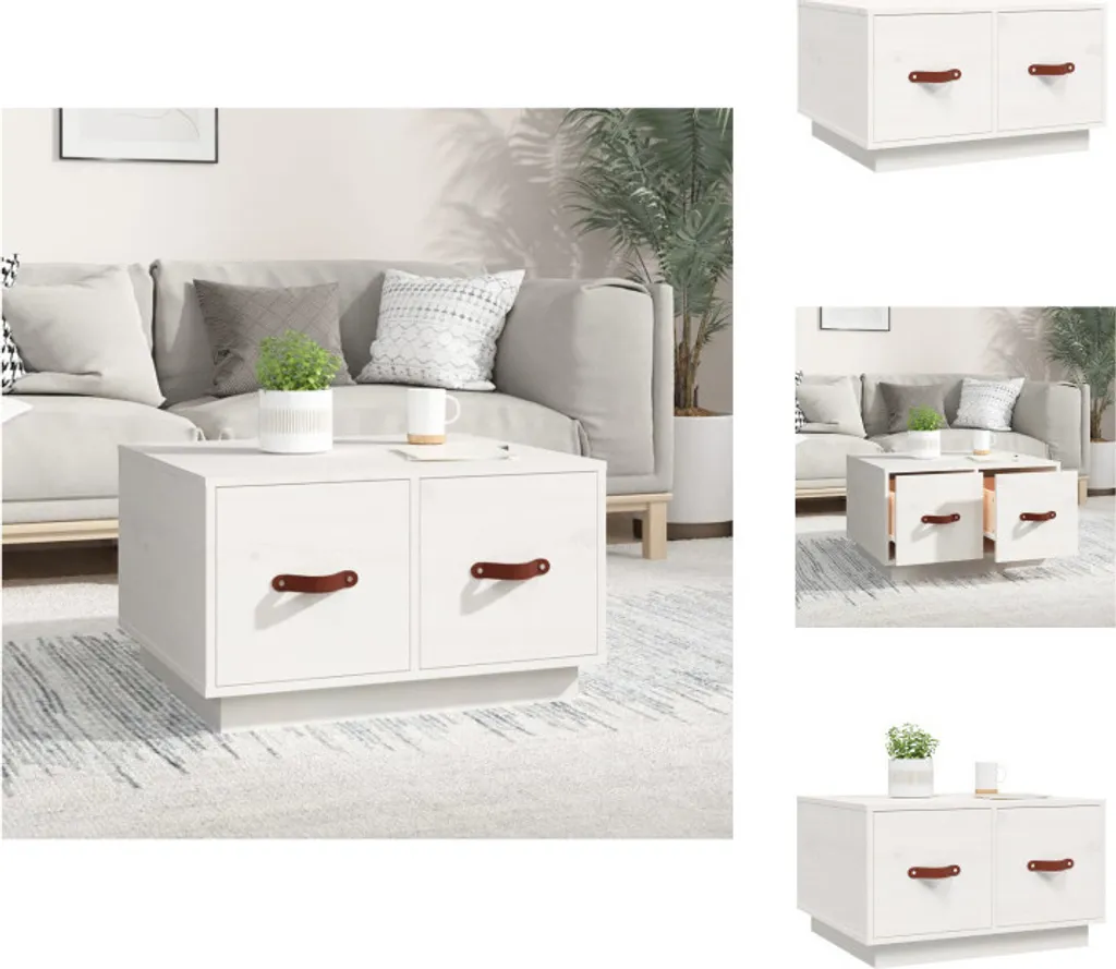 vidaXL Tavolino bianco 60x53x35 cm in legno di pino massiccio - Tavolini da caffè