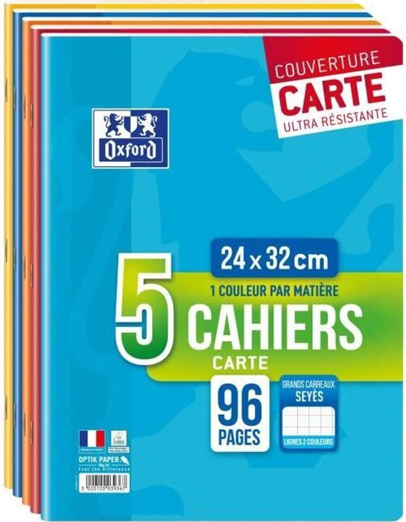 Oxford Cahier piqûre, 240 x 320 mm, Seyès, 96 pages,lot de 5