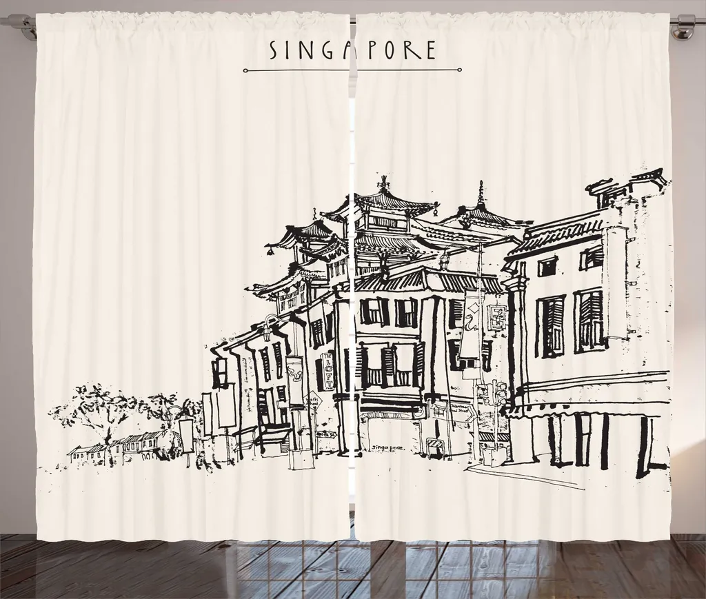 Rideau à ruban froncé Singapour Chine, décor rustique et chic 280x225 cm