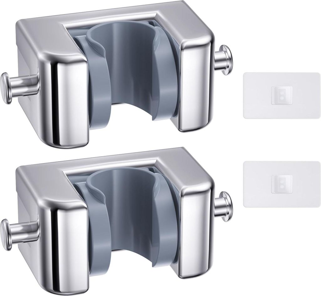 2 Stueck Duschbrause Halterung Kleben mit 2 Haken, Universelle Duschkopfhalterung ohne Bohren fuer 18šC22 mm Duschkoepfe, Verstellbar Wandmontage ...