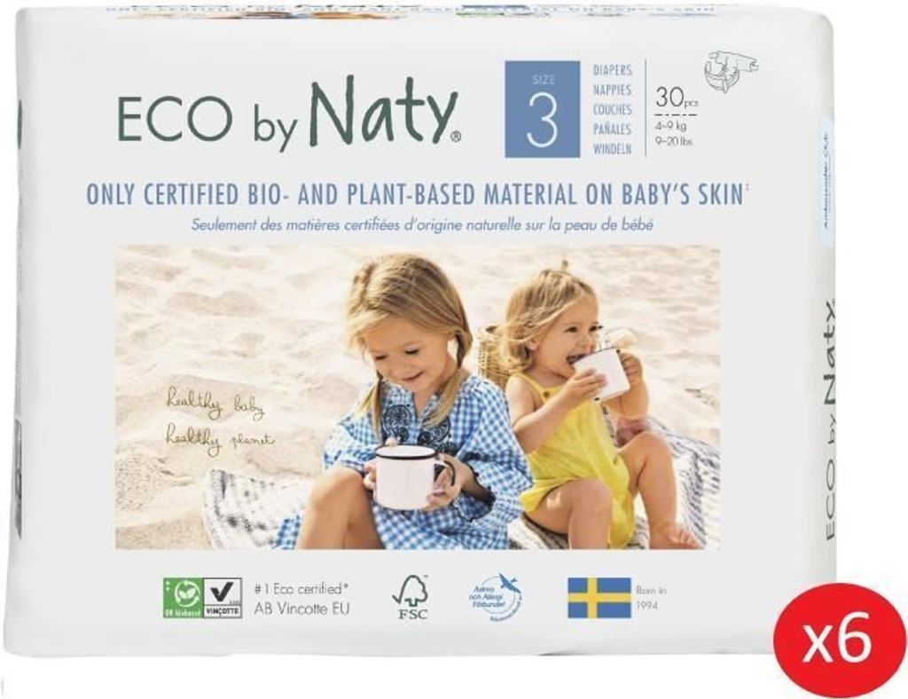NATY - Packung mit 6 Packungen Windeln Größe 3 Midi 4-9 kg Produktbild 