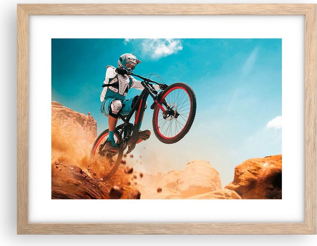 Gerahmtes Poster - Rahmen in heller Eiche - Fahrrad Sport Helm - 40x30 cm - Wand Bild - Wanddeko - Wandbilder - Wandposter - Bilderrahmen - Bilder ...
