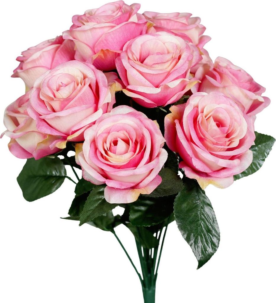 Rosenbündel pink mit 11 Blüten und Blättern H. 40cm DPI Kunstblumen