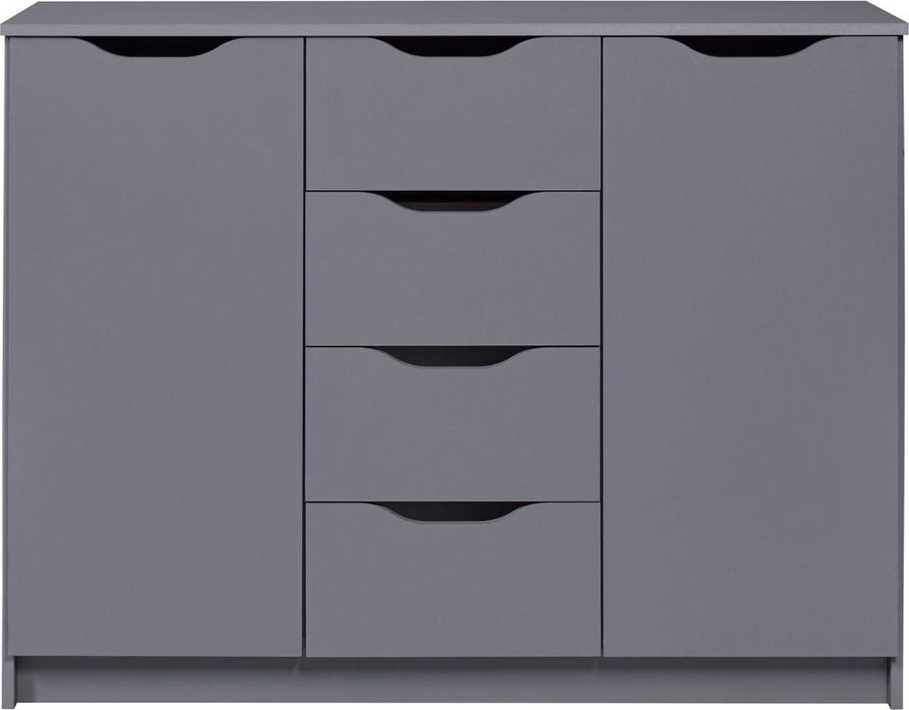 FURNARO Kommode Schrank Selma 2 Türen 4 Schubladen Graphitgrau 122 x 40 x 92 cm