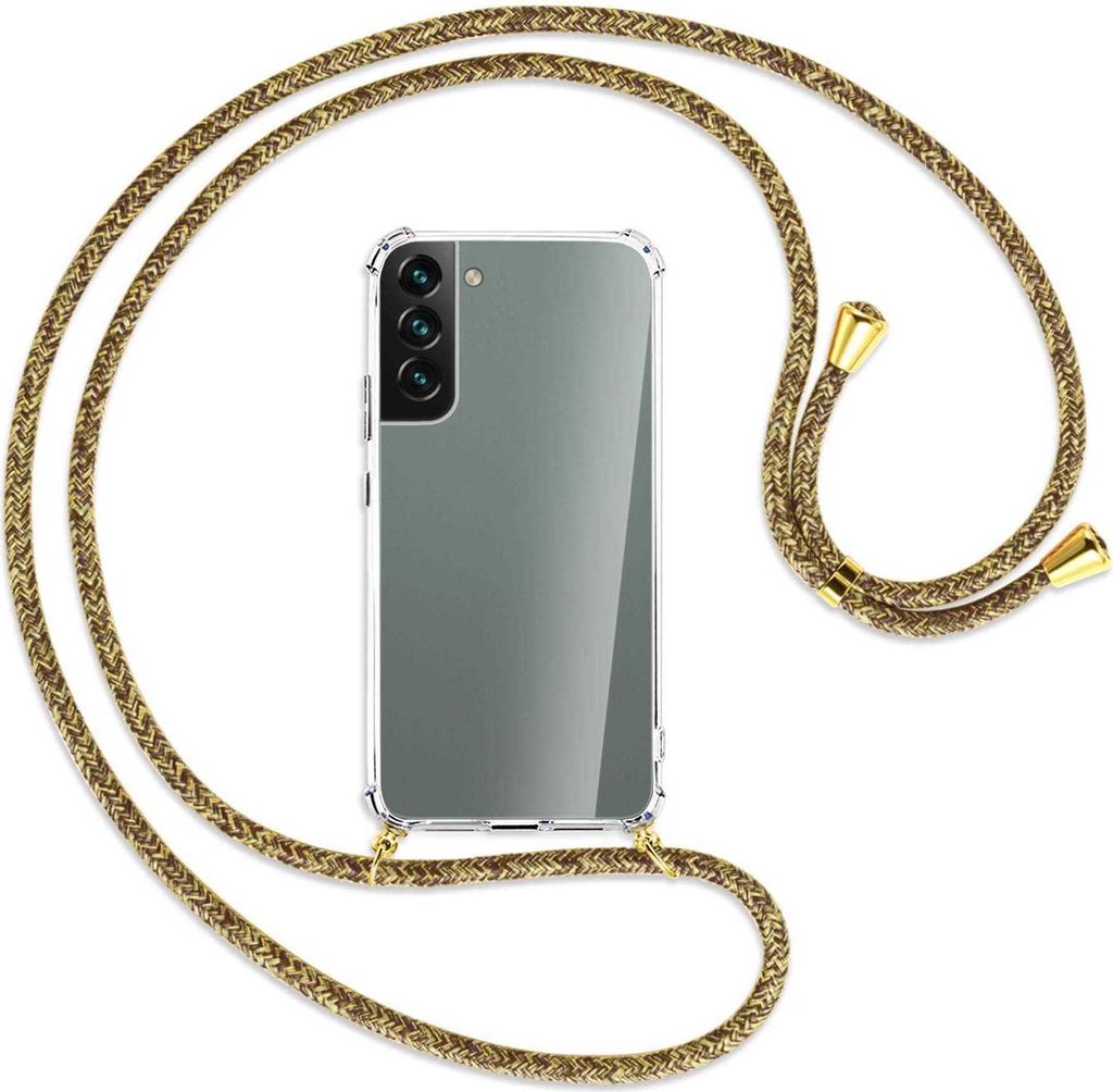 Handykette Backcover-Schutzhülle mit Band (Metall goldfarben) für Samsung Galaxy S22 5G (S901) - braun+beige