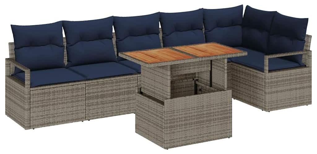 "im Sonderangebot" Garten Essgruppe mit Kissen 7 pcs moderner Stil - Relaxliege - Garten-Lounge-Set - Grau und Marineblau - Gartensofas design 2026...