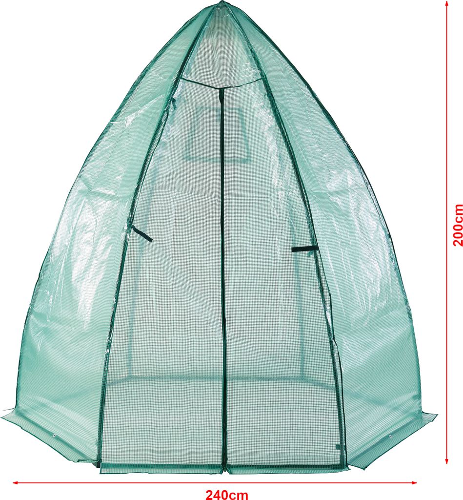 A green greenhouse tent.
