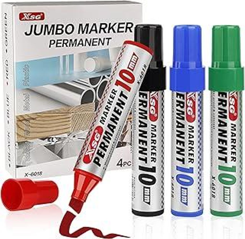 ABEIER Permanent Marker Stifte, Basic Colours Wasserfester Stift,Keil-Spitze Fette Stiftspitze 3-10mm Permanent Marker für Kunststoff, Stein, Holz...