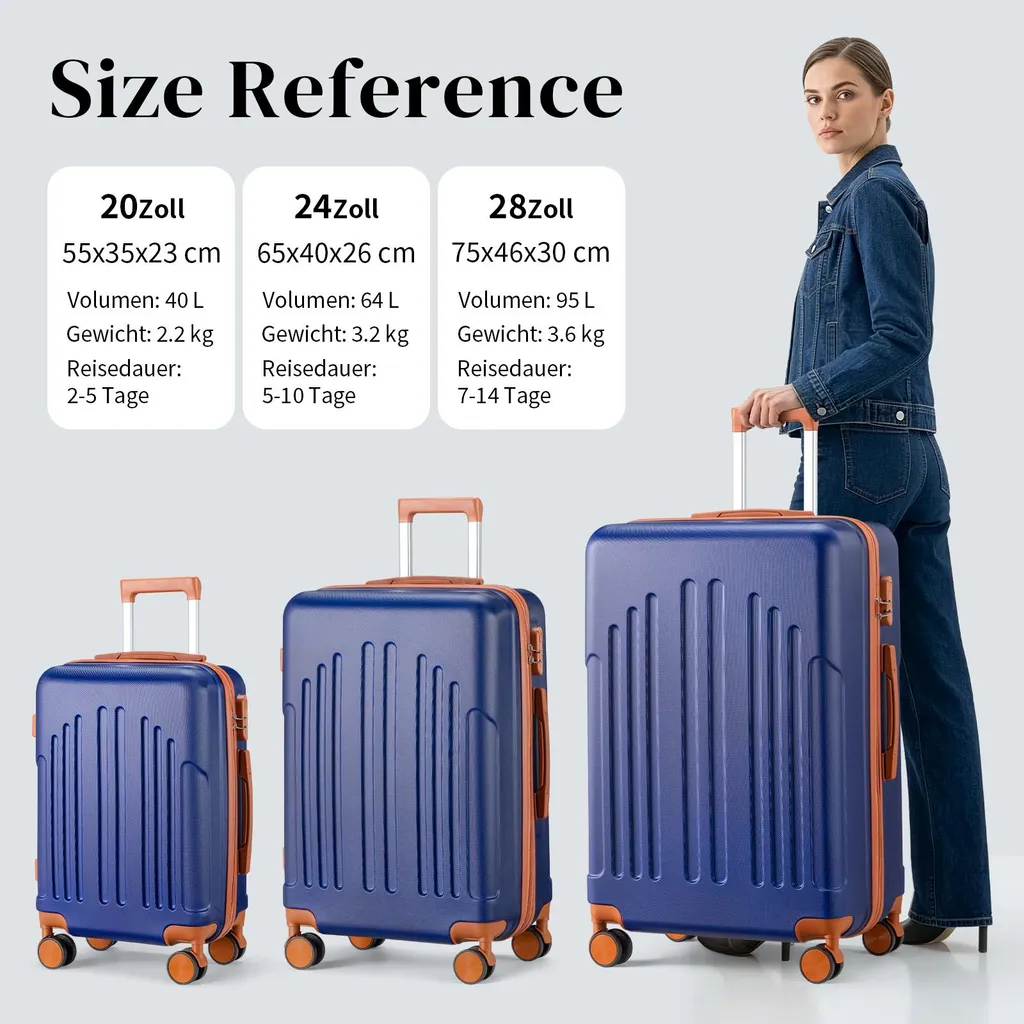 FCH Set de 3 Valises Rigides ABS Bleu Foncé avec Roues Multidirectionnelles - 2