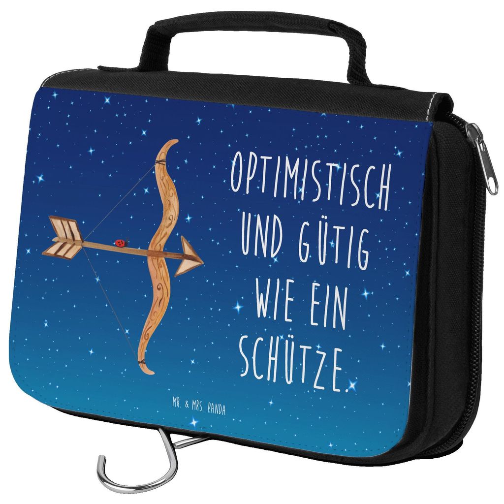 Mr. & Mrs. Panda Waschbeutel Sternzeichen Schütze - Sternenhimmel Blau - Geschenk, Waschtasche, badtasche, Geburtstag Dezember, kulturtäschchen, ...