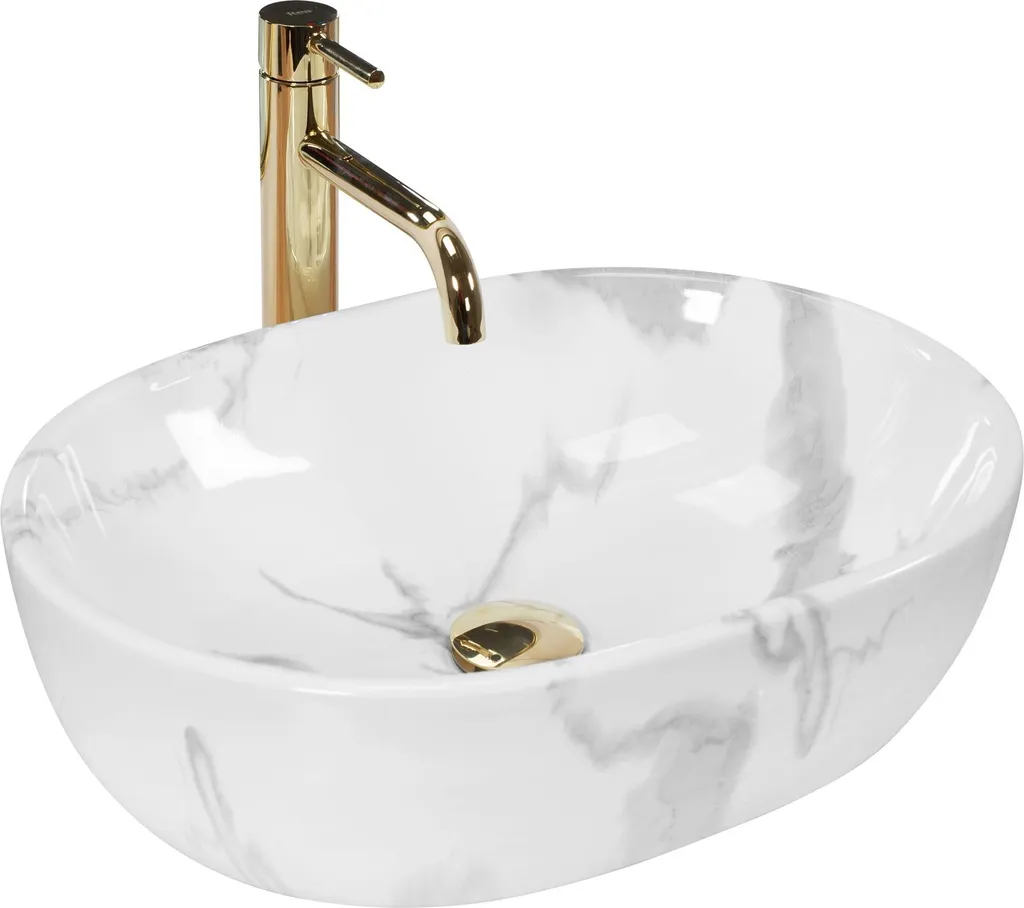 Lavabo da Appoggio Rea Amelia Marmo Shiny | Design Bagno Lusso 48cm