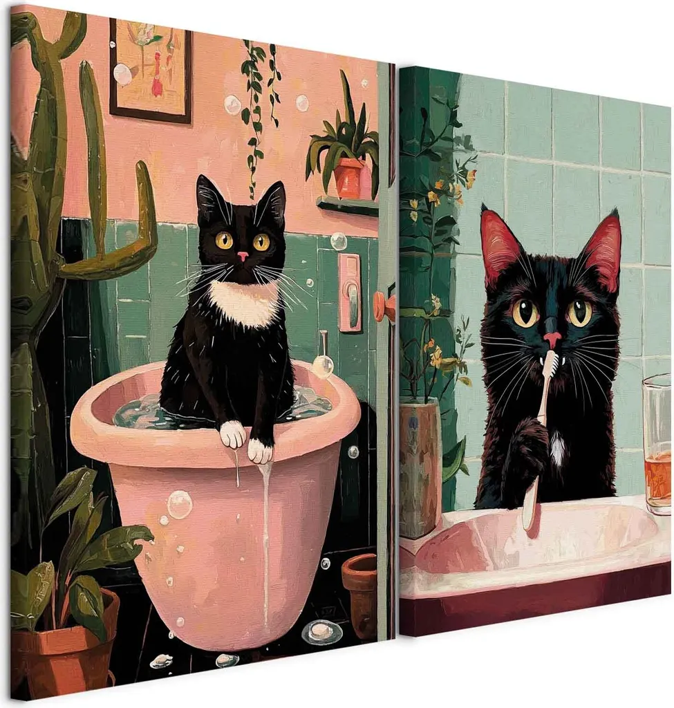 Murando Tomcat 80x60cm: Set 2 Tele Collage per una Casa Trendy
