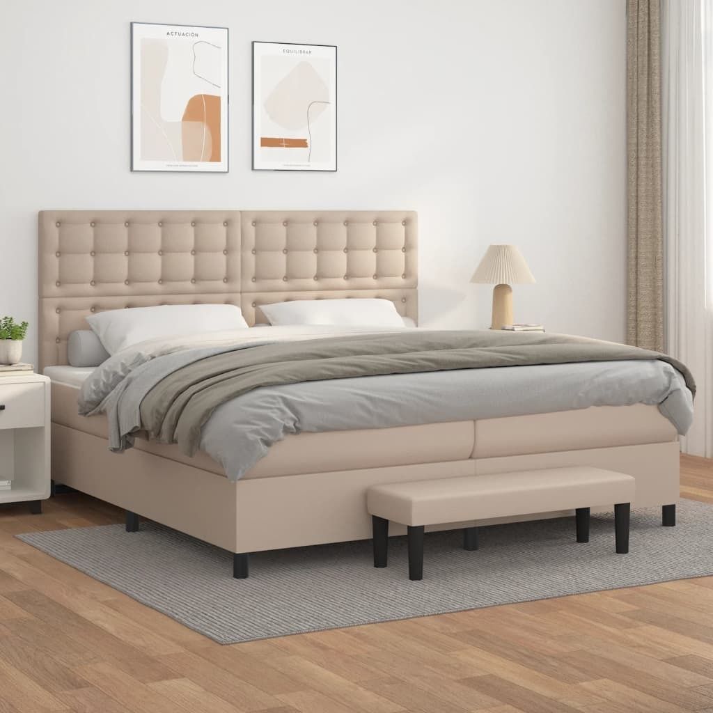 "2024"Modernen Boxspringbett Matratze Cappuccino-Braun 200x200cm Kunstleder Design Klassische Jugendbett 4142321