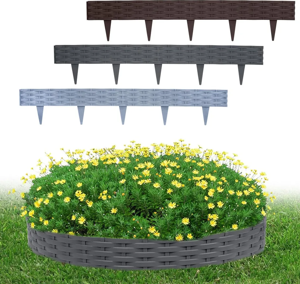 Bordure de pelouse flexible 10cm aspect rotin - 10m Palissade de jardin brune