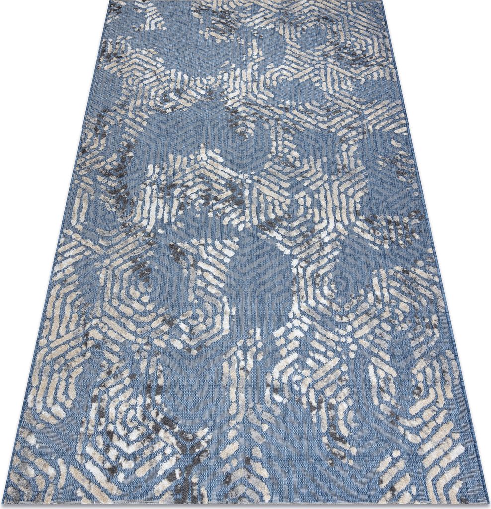 Teppich Strukturell SOLE D3841 Sechsecke flach gewebt blau / beige Blau 80x250 cm
