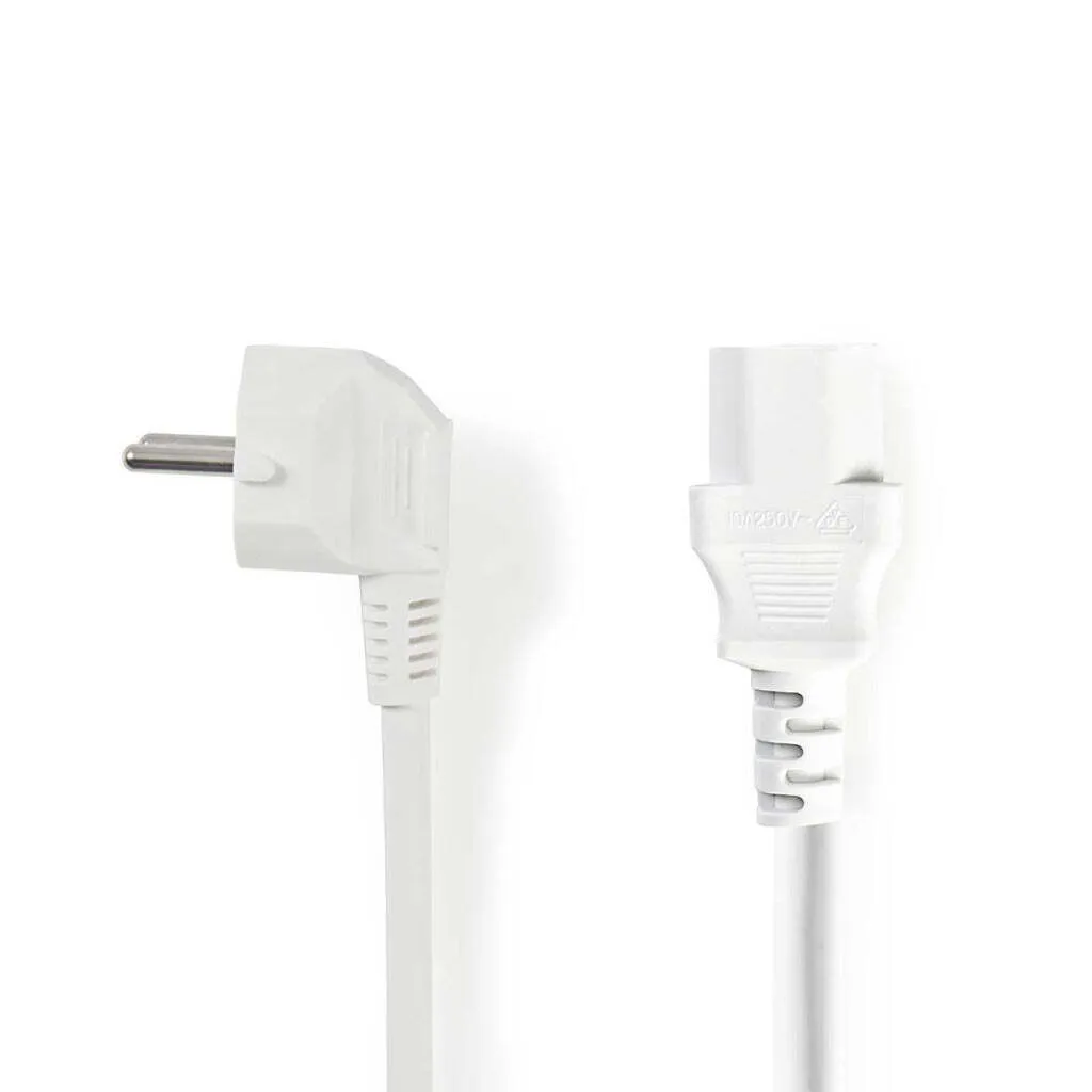Cavo di alimentazione | Connettore di alimentazione maschio | IEC-320-C13 | Angolare | Dritto | Nichelato | 10,0 m | Rotondo | PVC | Bianco | Sacchetto di plastica