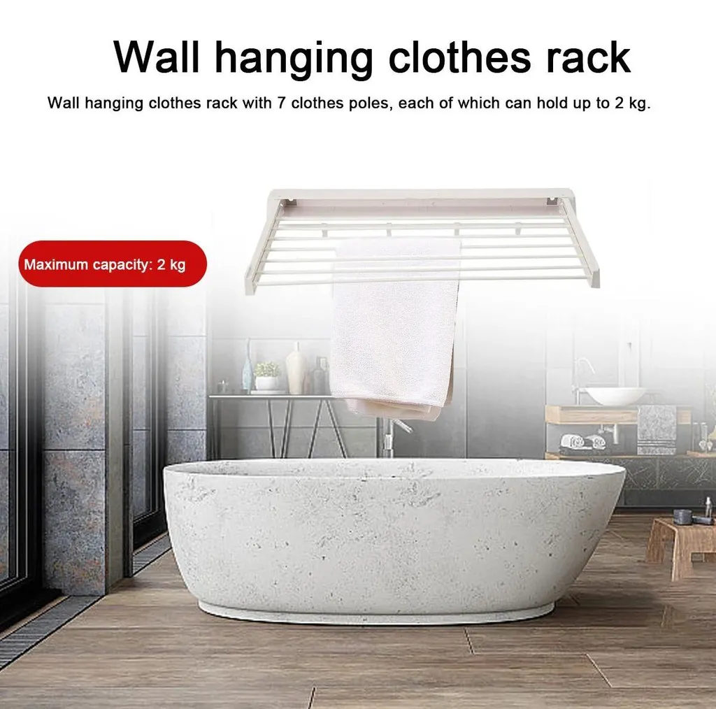 Séchoir à linge mural extensible pliable en plastique PP blanc robuste - 3