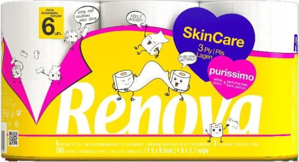 Renova Skin Care Purissimo Toilettenpapier 6 Rollen Produktbild 
