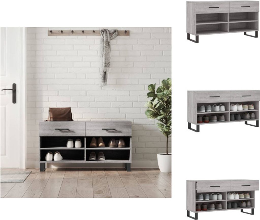 vidaXL Schuhbank Grau Sonoma 102x35x55 cm Holzwerkstoff - Schuhregale & -schränke