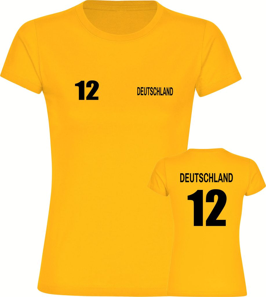 multifanshop Damen T-Shirt - Deutschland - Trikot Nummer 12, gelb, Größe XL