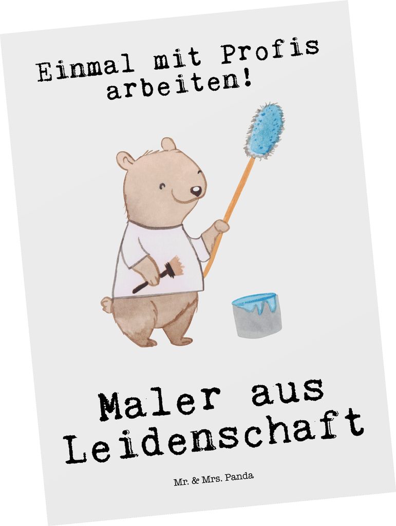 Mr. & Mrs. Panda Postkarte Maler Leidenschaft - Weiß - Geschenk, Malermeister, Grußkarte, Postkarten, Ansichtskarte, bildkarte, Lustig, Ansichtsk...