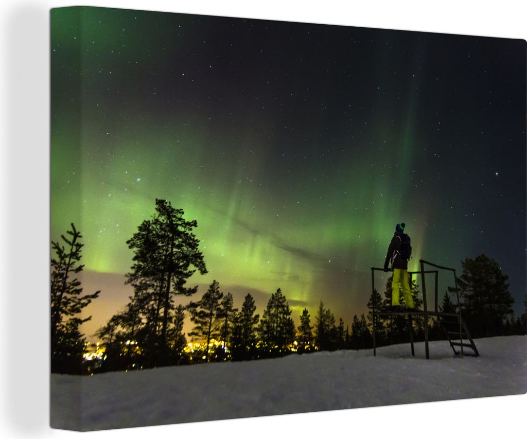 OneMillionCanvasses - Leinwandbilder - 150x100 cm, Das Nordlicht über Lappland, Wandbilder Kunstdruck Wanddekoration