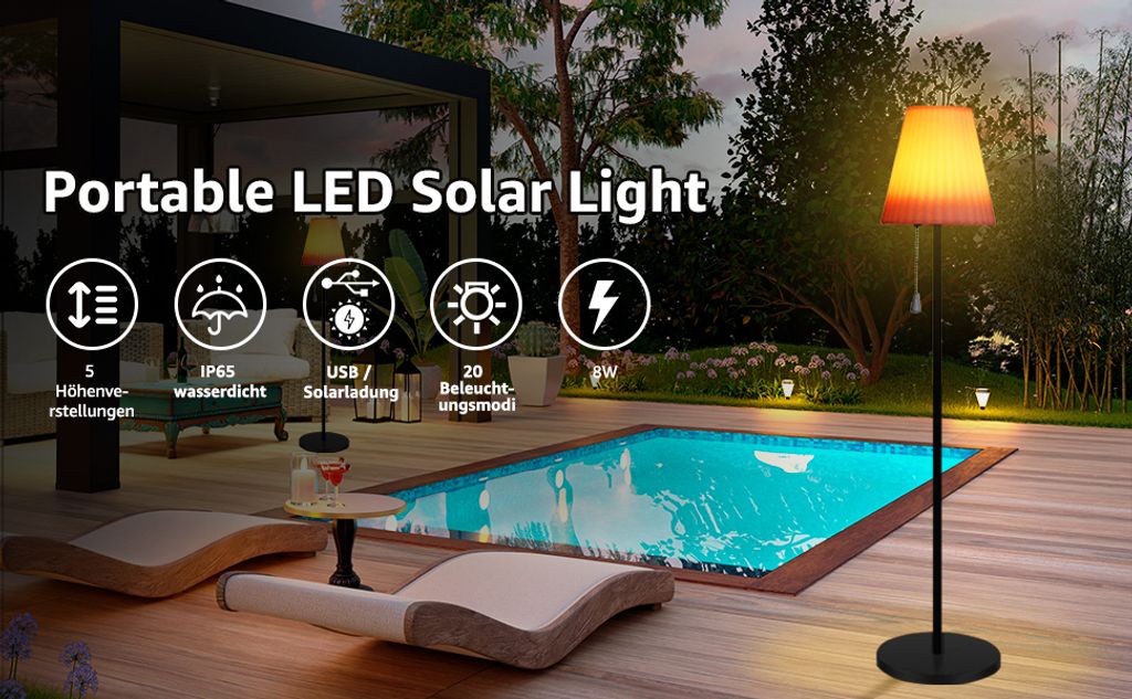 7MAGIC Solar Stehlampe, Outdoor Stehlampe mit Lichtsensor, Produktbild 14