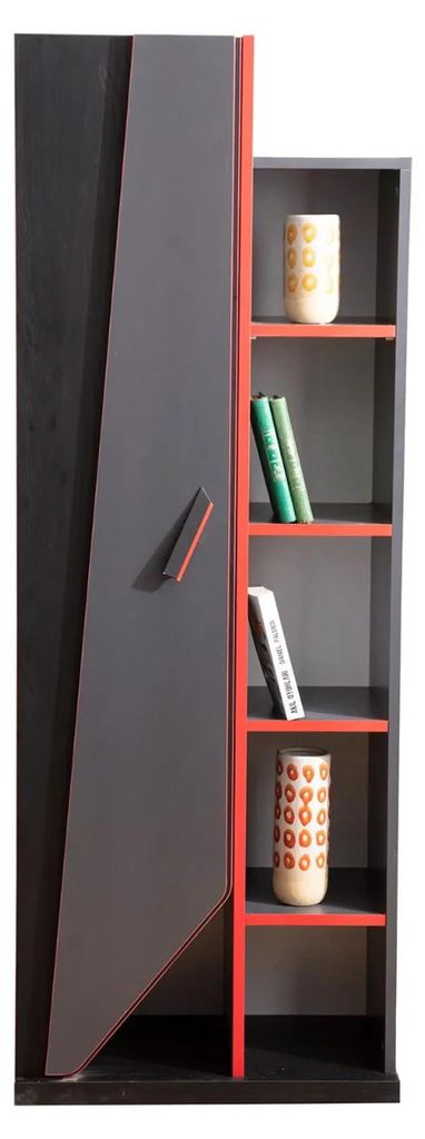 Jugendzimmer Schwarz-Roter Bücherschrank Designer Kinderzimmer Holz Regal