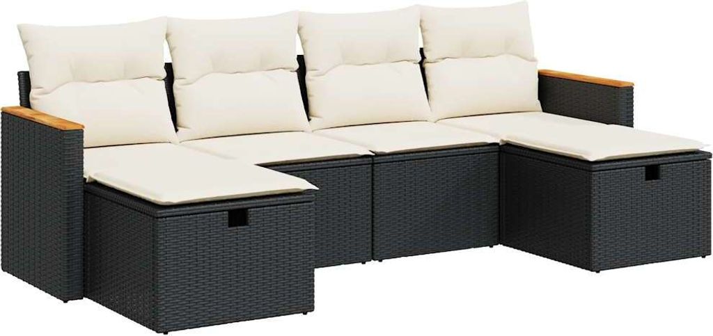 "2026 MODERNE" 6-tlg. Garten-Lounge-Set - elegantes Design - Sitzgruppe/Gartengarnitur - mit Kissen Schwarz Poly Rattan - Terassenmöbel NeuMöbel3...