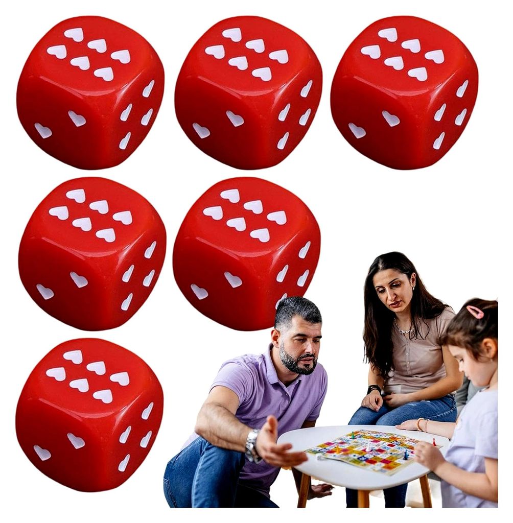Acrylwürfelset mit herzförmigen Augen, 6-teilig, abgerundete Ecken, tragbare Spielaccessoires für Reisen, Klassenzimmer, Feiertagsveranstaltunge...