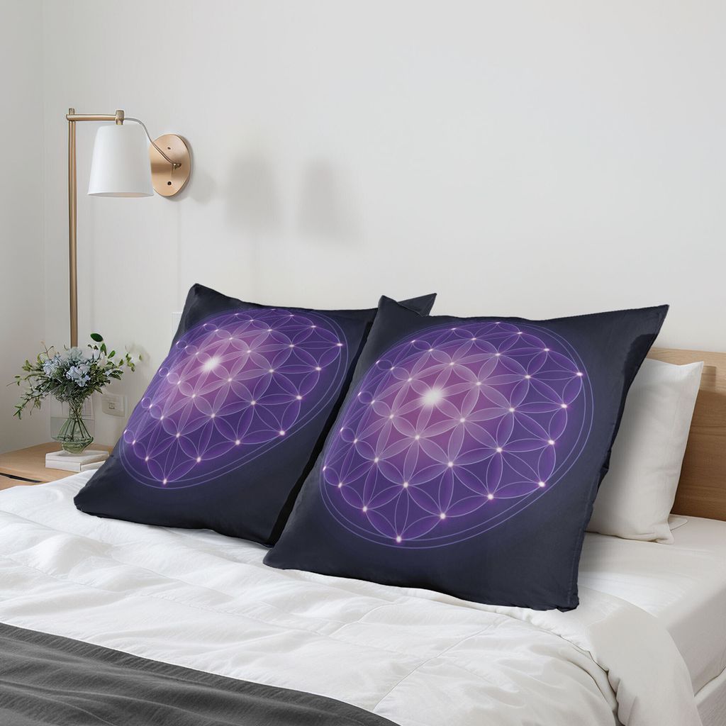 ABAKUHAUS Dunkelblau Kissenbezug Packung mit 2, Symmetrische Blume mit Sternen Symbol Heilige Alte Geometrie, Dekorativer Gedruckter Kissenbezug, 8...