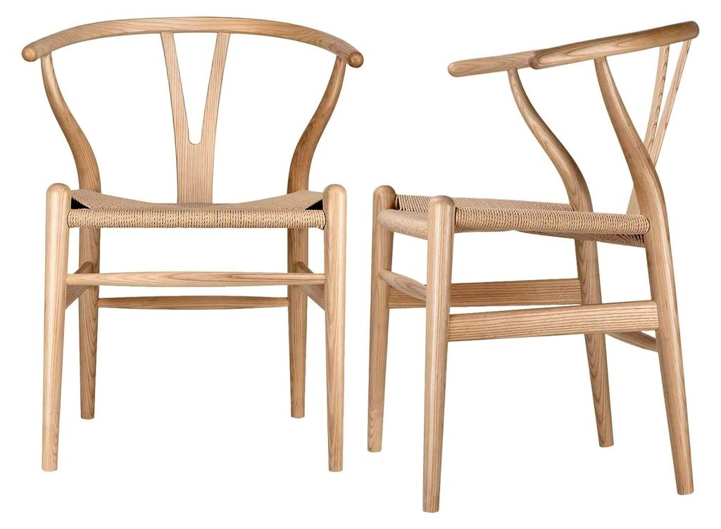 Esszimmerstühle 2er Set, Massivholz, Rattanstühle, Ergonomische Sessel mit Y-Rückenlehne für Küche, Esszimmer, Wohnzimmer, Arbeitszimmer, Kein...