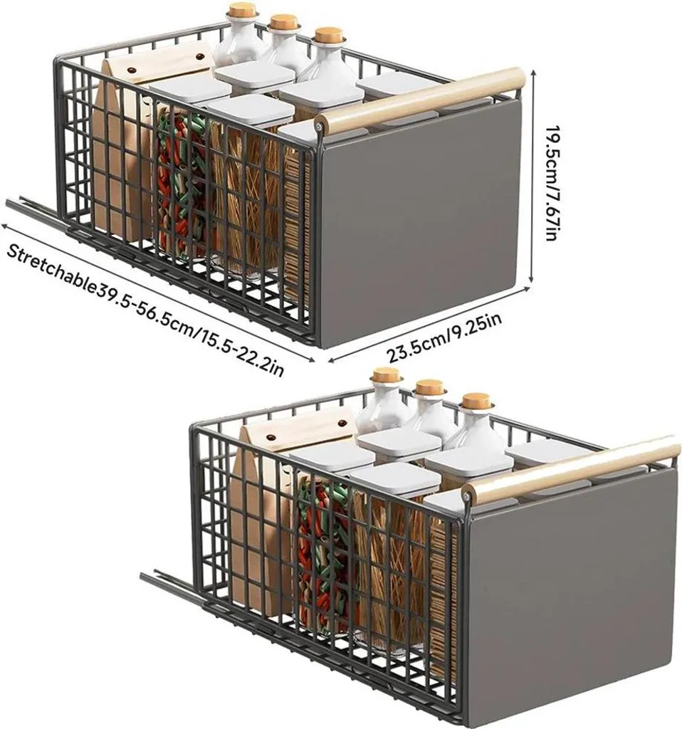 Lot de 2 Boîtes de Rangement Cuisine Coulissantes en Acier Robuste