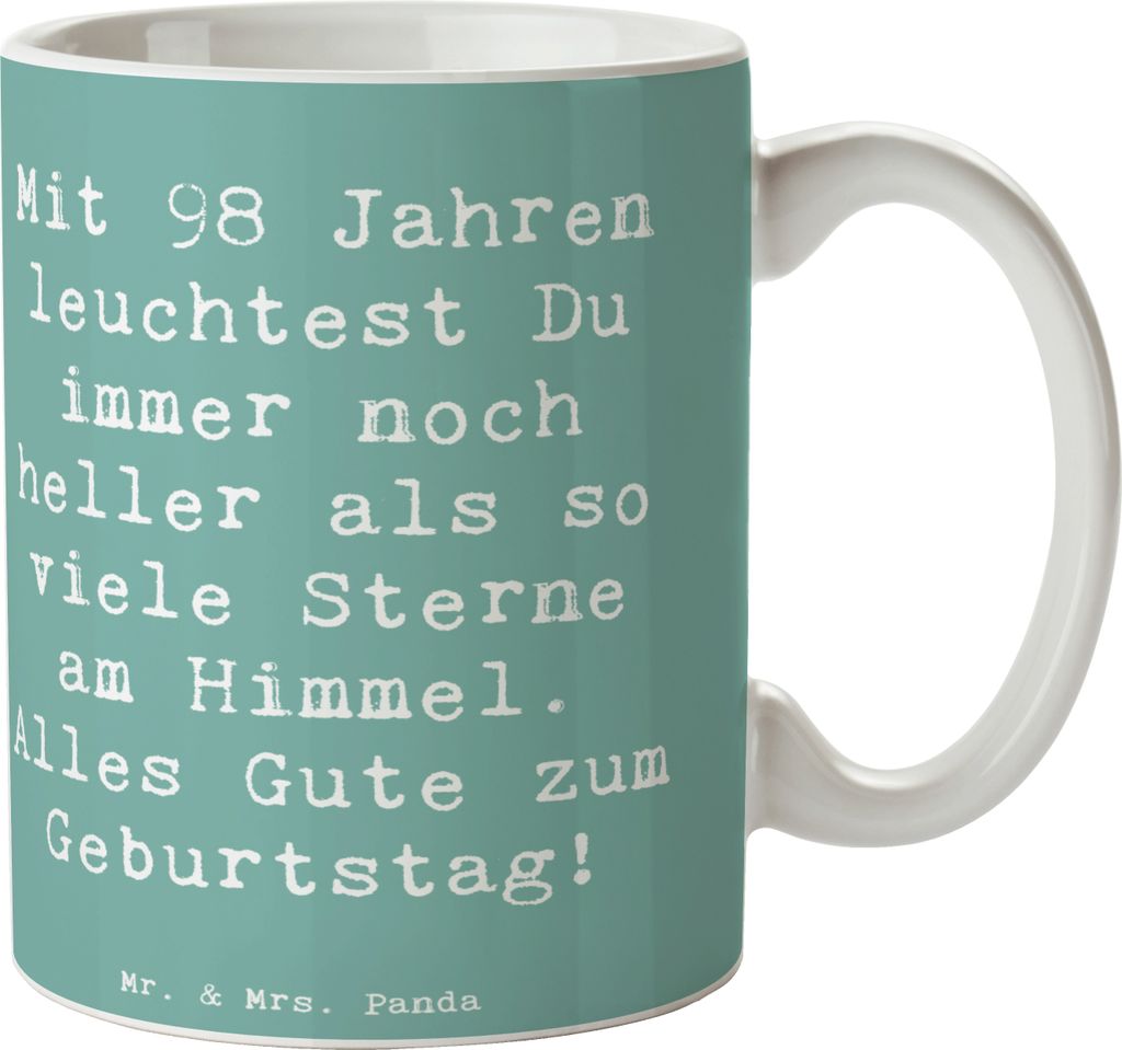 Mr. & Mrs. Panda Tasse Spruch 98. Geburtstag Leuchten - Meeresbrise - Geschenk, Kaffeebecher, mit, Keramiktasse, Happy Birthday, Geschenkideen für...